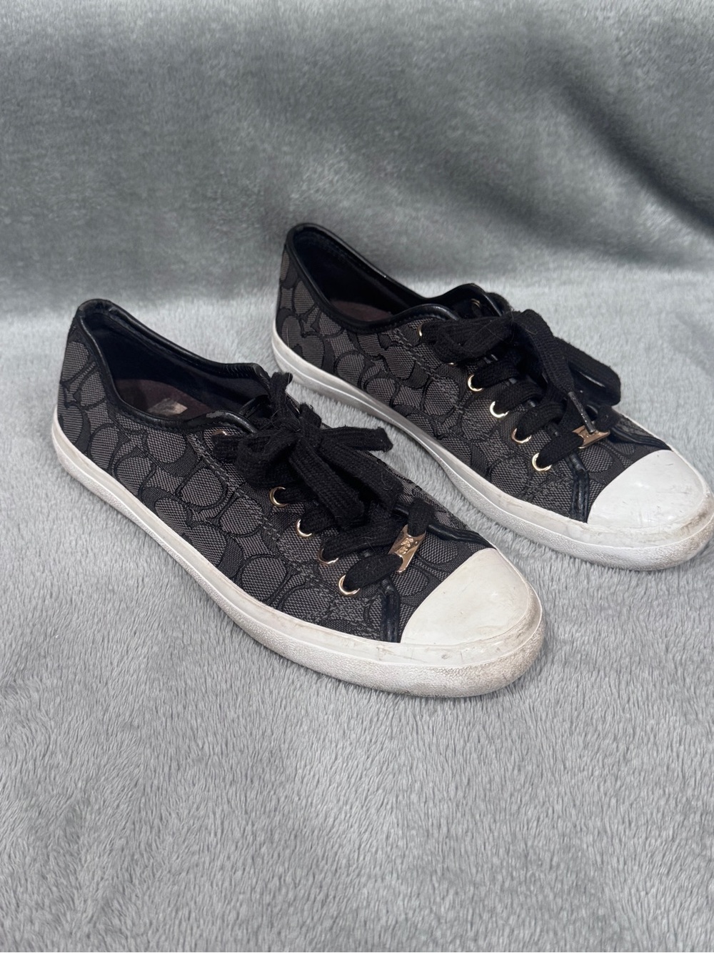 Coach Black Signature Canvas Low-Top Sneakers with White Soles